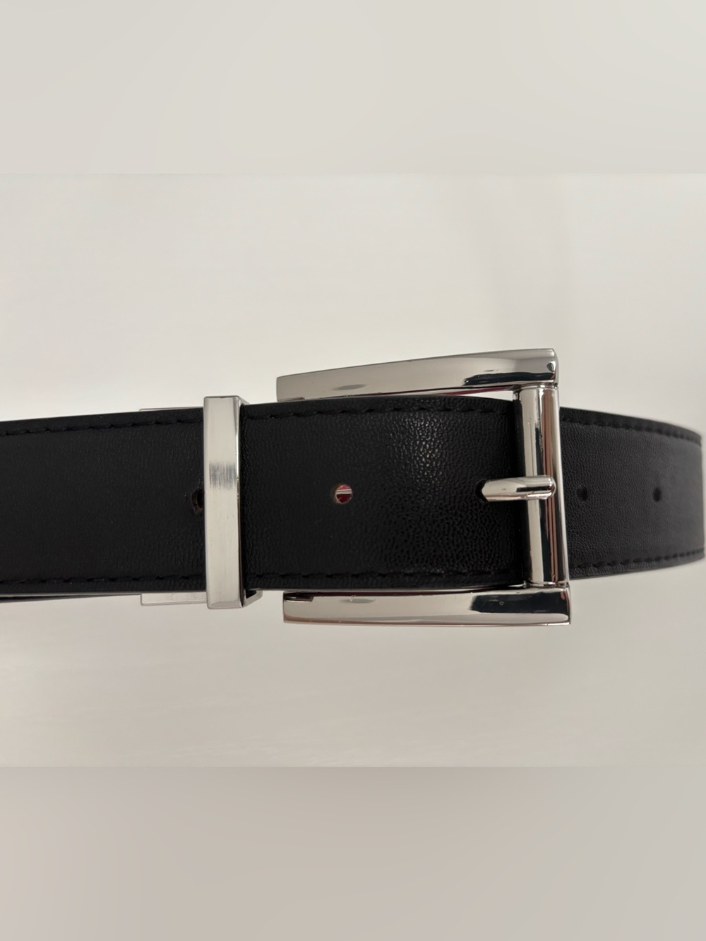 Classic Black Leather-look Belt with Silver Buckle